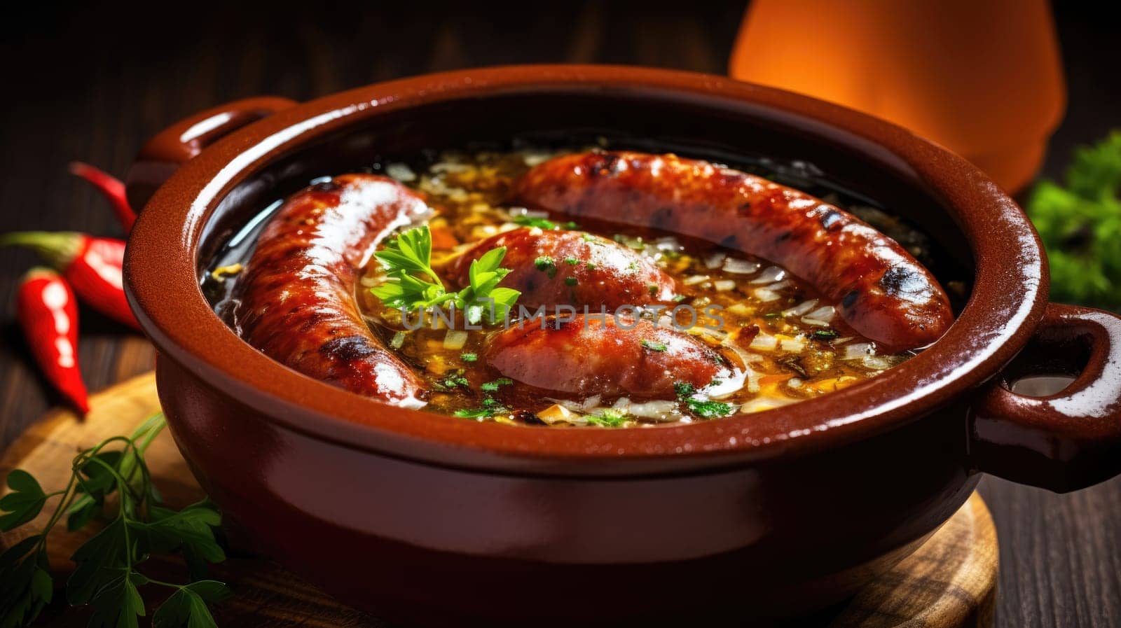 Traditional German Traditional soup boiled sausage Knakwurst by natali_brill