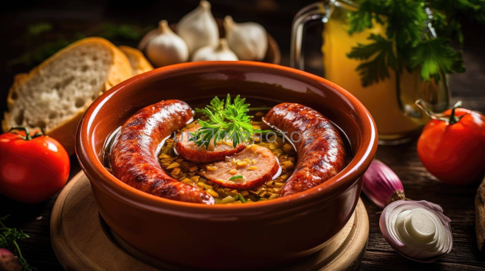 Traditional German Traditional soup boiled sausage Knakwurst by natali_brill