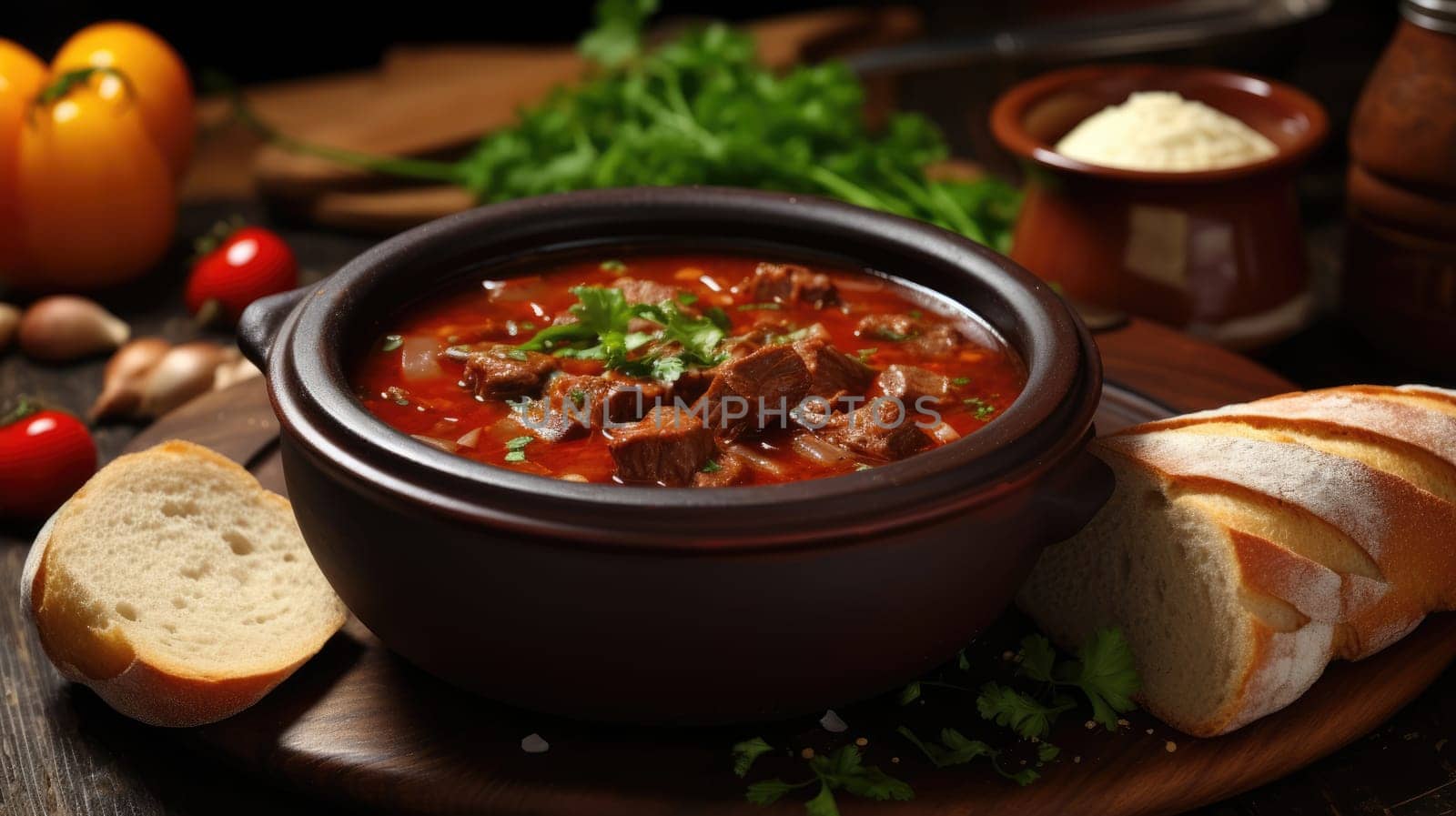 Traditional goulash soup with potatoes and beef meat AI