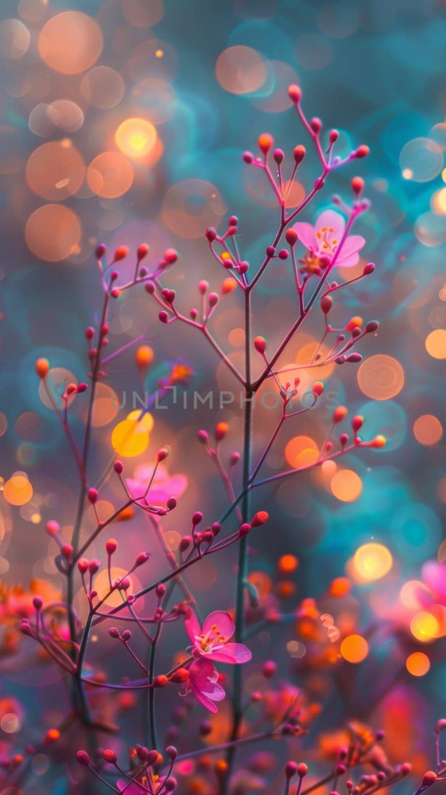 A close up of a flower with some colorful lights in the background