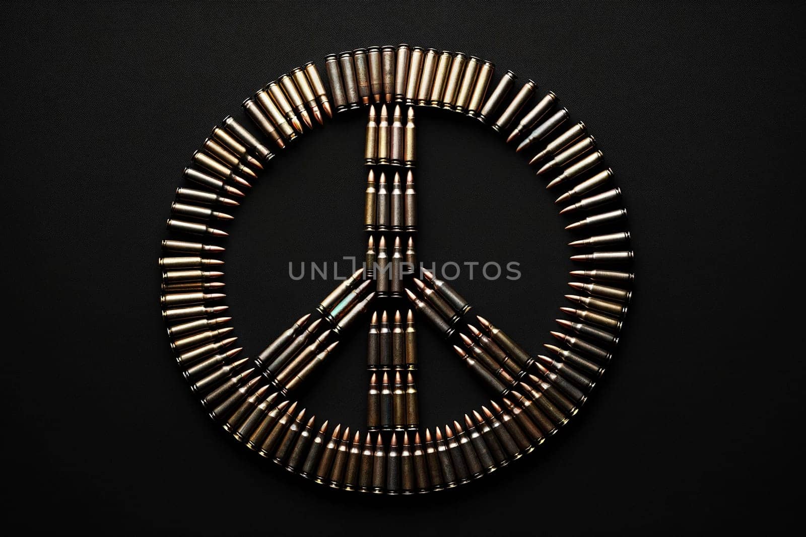 pacifist sign made from cartridges on a black background.