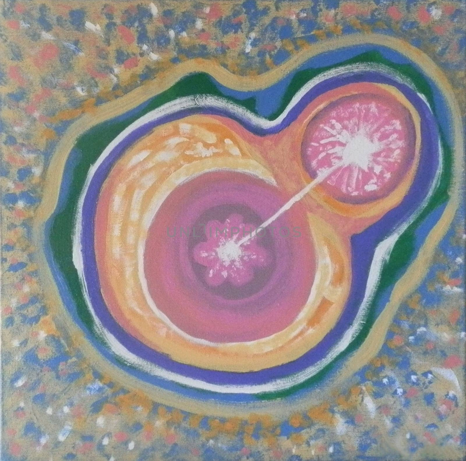 Abstract portrayal of a fetus in the mother's womb gathering intelligence from the mother's central nervous system in a sheltered, protected setting.