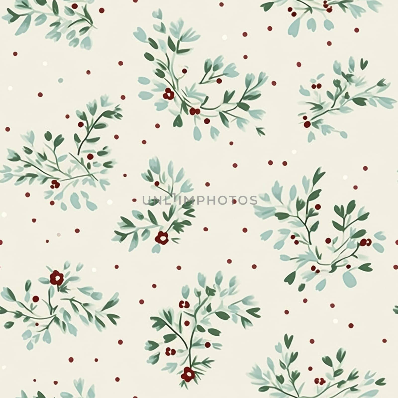 Seamless holiday pattern, tileable botanical English holly, winterberry Christmas branch country print for wallpaper, wrapping paper, scrapbook, fabric and product design by Anneleven