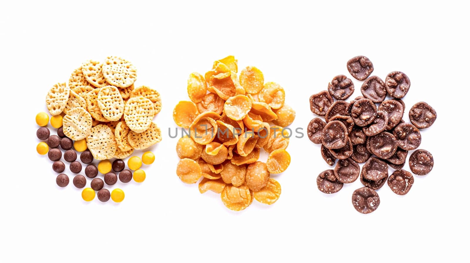 Assortment of cereal, grains, muesli or oats for healthy breakfast, organic farm market product isolated on white background