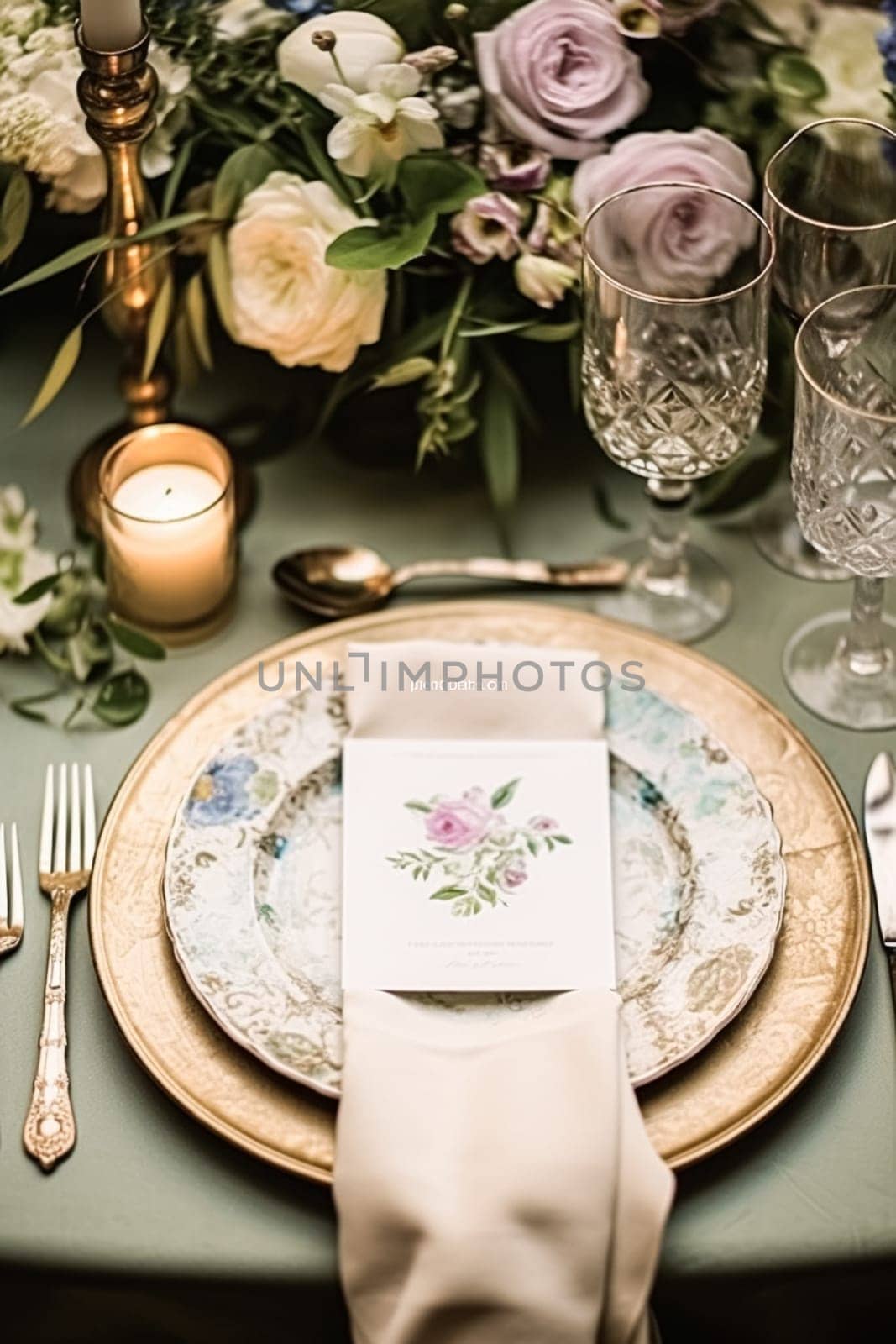 Floral wedding table decor, holiday tablescape and dinner table setting, formal event decoration for wedding reception, family celebration, English country and home styling inspiration