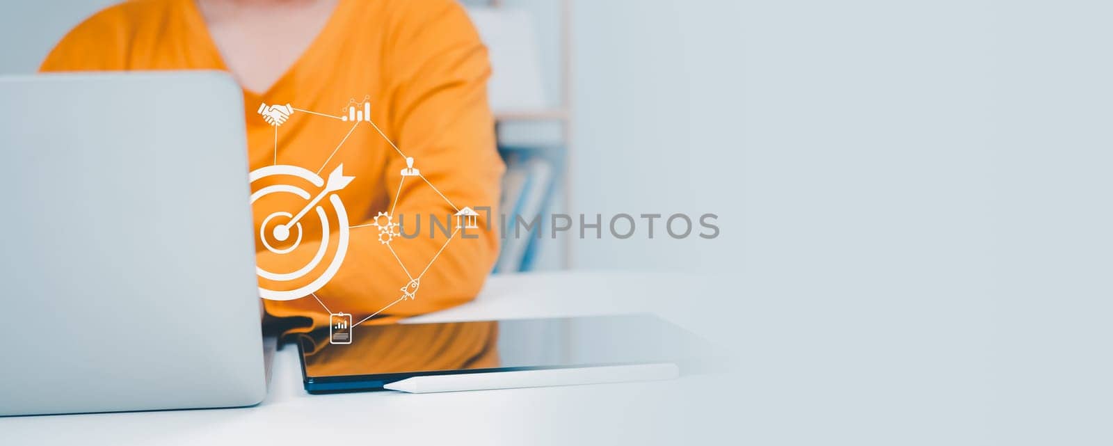 Business woman showing business target planning development leadership and target, investment growth and success development, strategy, finance concept, planning online business marketplace. by Unimages2527
