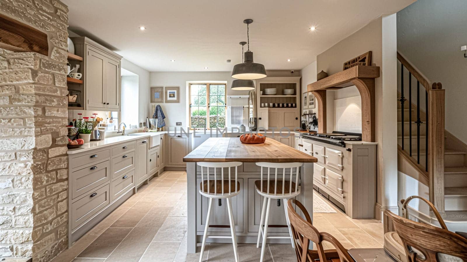 Cotswolds cottage style kitchen decor, interior design and country house, in frame kitchen cabinetry, sink, stove and countertop, English countryside styling by Anneleven