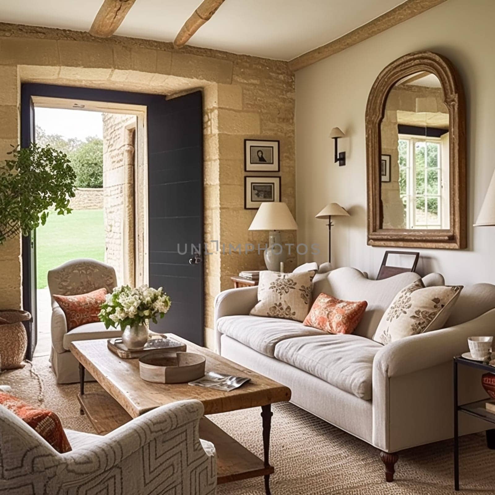 Modern cottage sitting room, living room interior design and country house home decor, sofa and lounge furniture, English Cotswolds countryside style by Anneleven