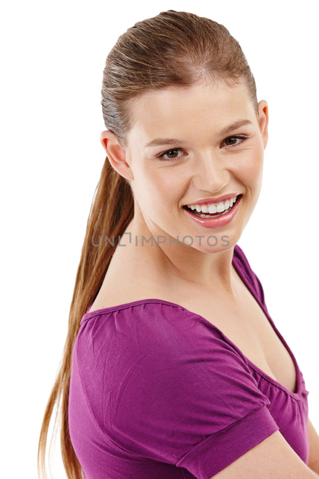 Studio, smile and woman in portrait with gen z or teenager for happiness or confidence. Style, inspiration and positive isolated on white background with pride for youth in Germany for expression.