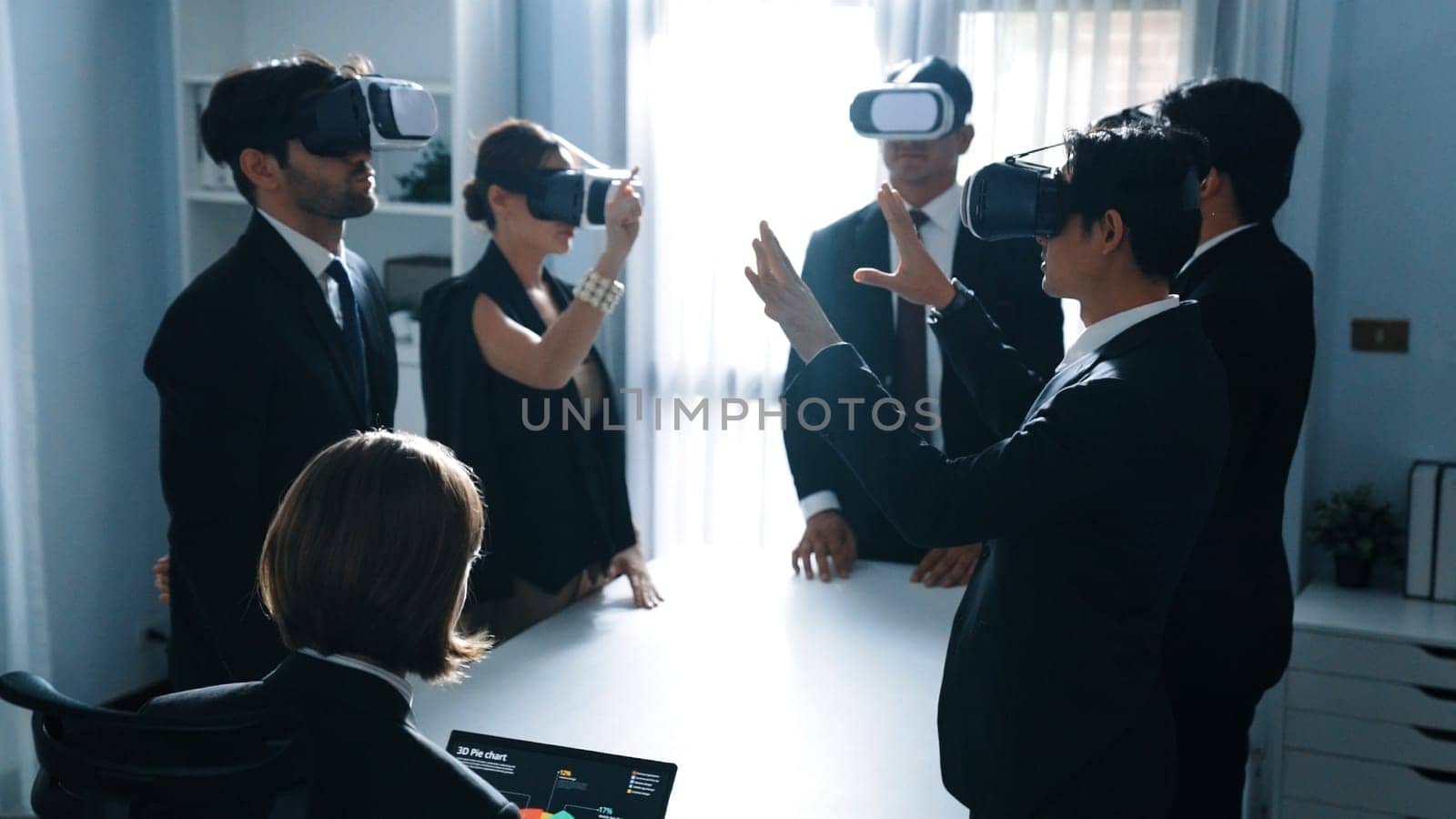 Manager send data analysis to business people by using VR glass. Directorate. by biancoblue