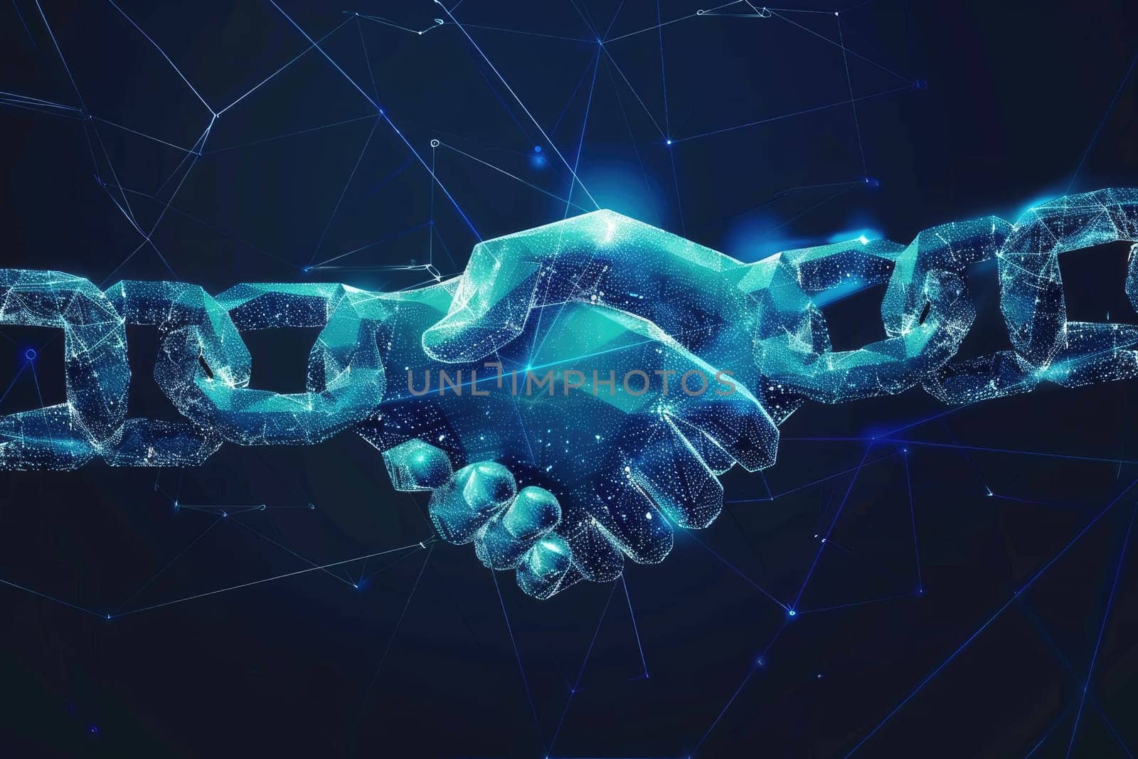 Blockchain technology agreement handshake business concept, Hands chain link internet connection.