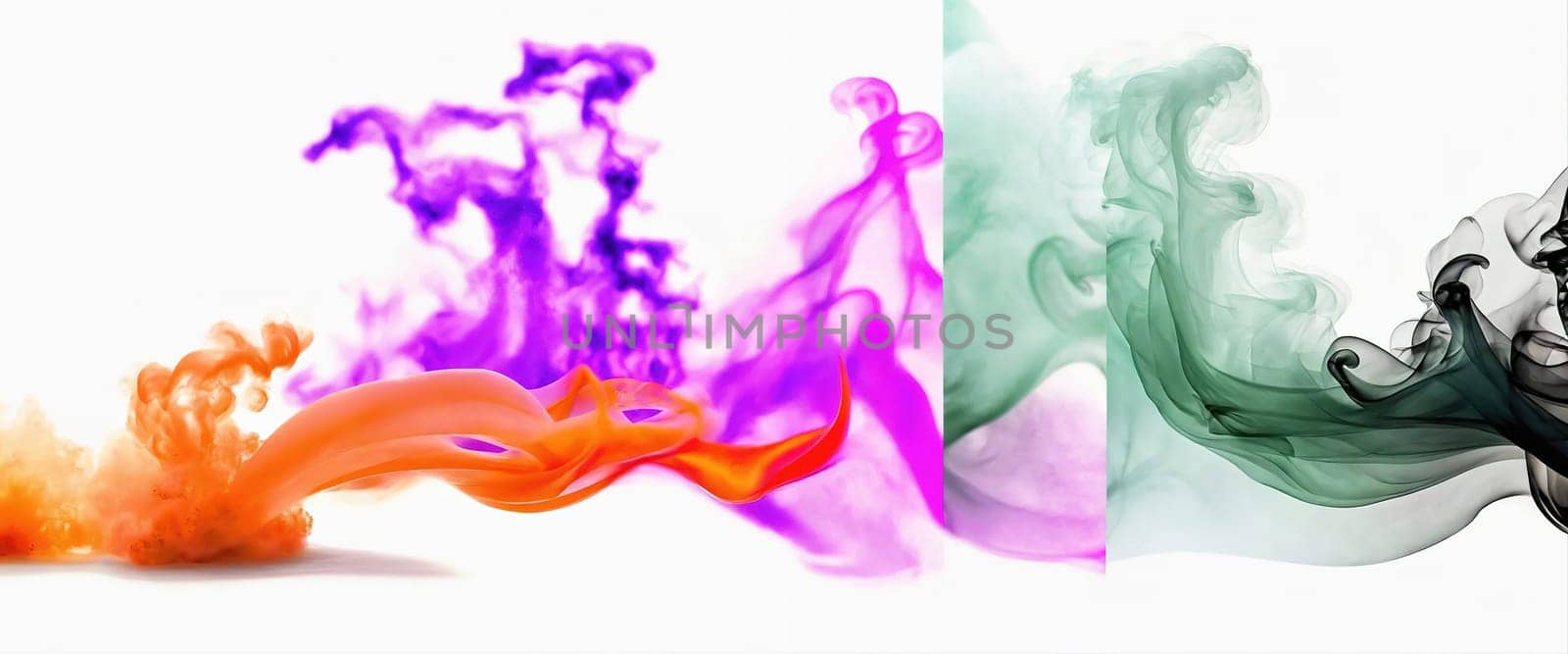 Multicolored abstract wallpaper on a white background. Smoke and waves. Generative AI by gordiza