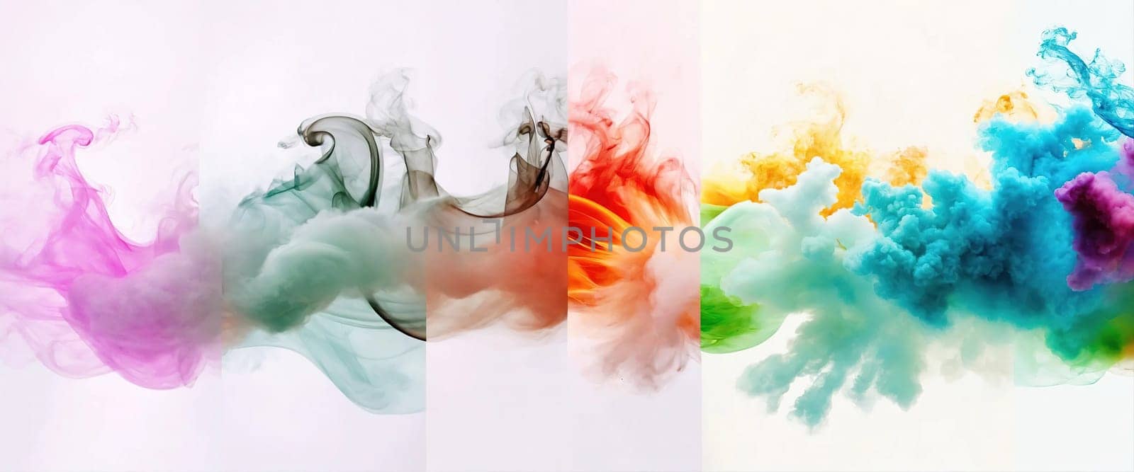 Multicolored abstract wallpaper on a white background. Smoke and waves. Generative AI by gordiza