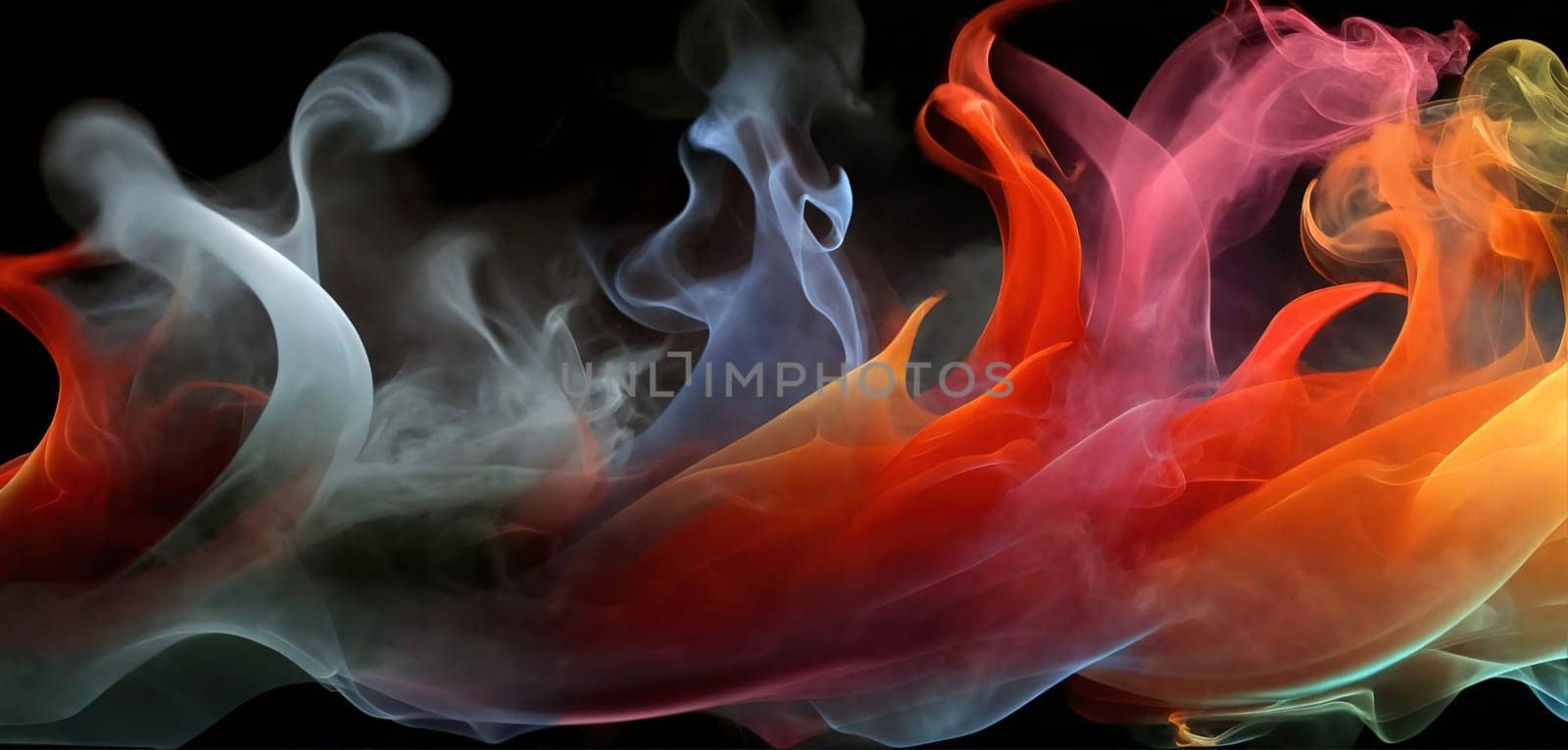 Multicolored abstract wallpaper. Smoke and waves. Generative AI by gordiza