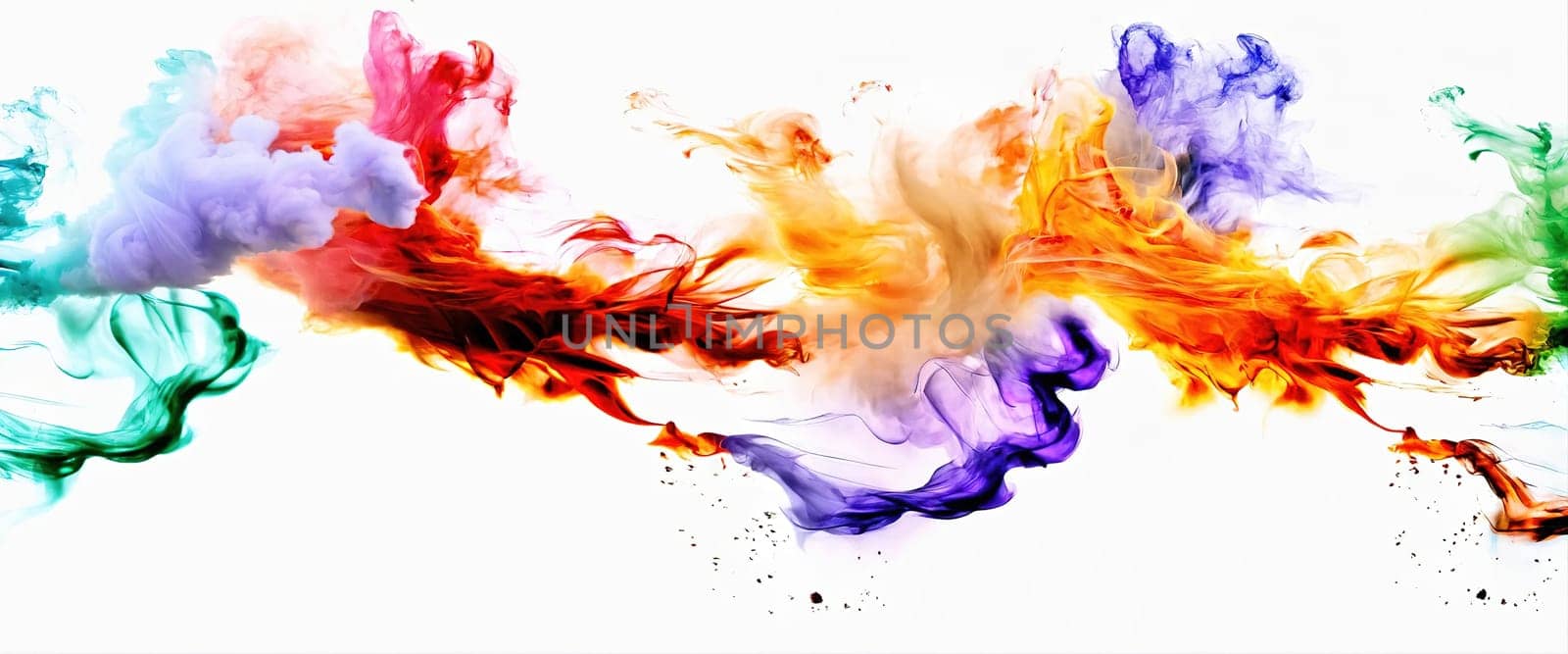 Multicolored abstract wallpaper on a white background. Smoke and waves. Generative AI by gordiza