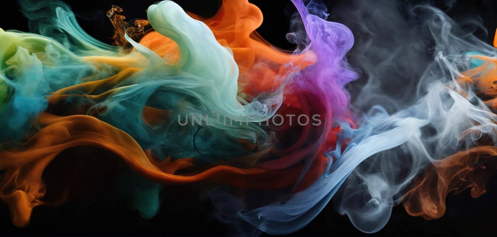 Multicolored abstract wallpaper. Smoke and waves. Generative AI. High quality photo