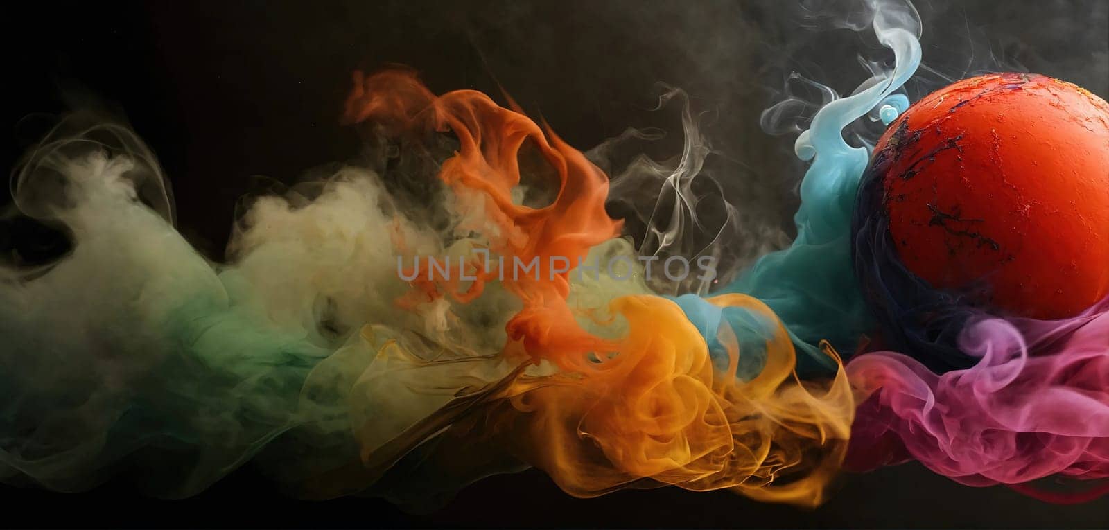 Multicolored abstract wallpaper. Smoke and waves. Generative AI by gordiza