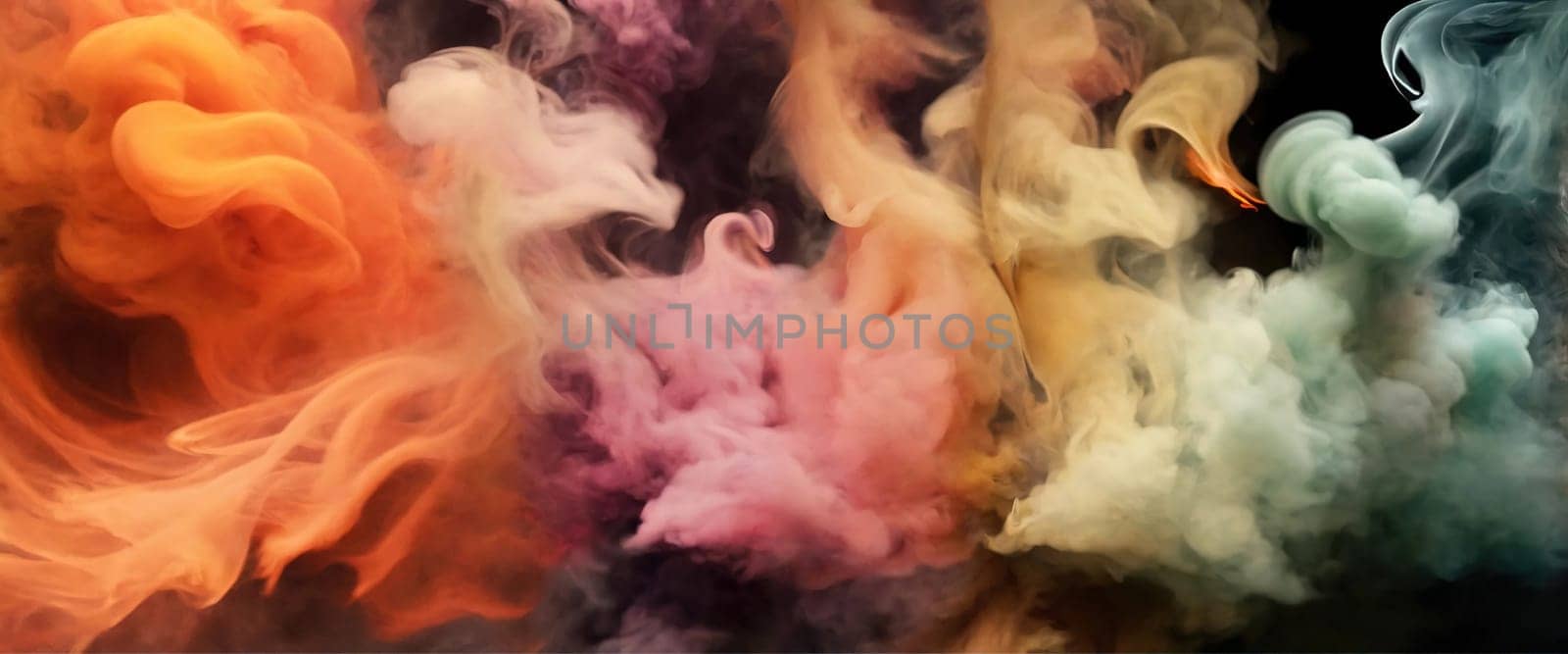 Multicolored abstract wallpaper. Smoke and waves. Generative AI. High quality photo