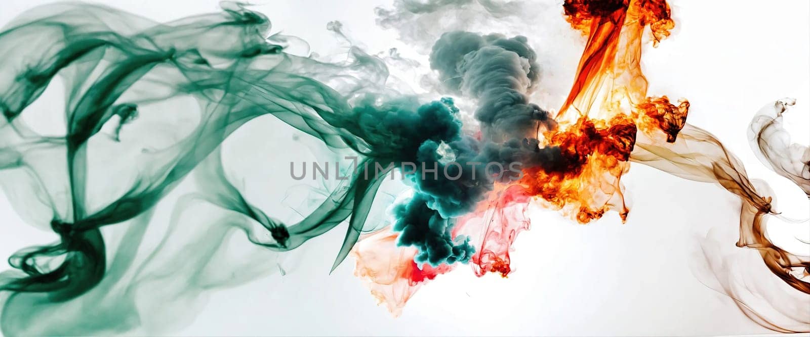 Multicolored abstract wallpaper on a white background. Smoke and waves. Generative AI by gordiza