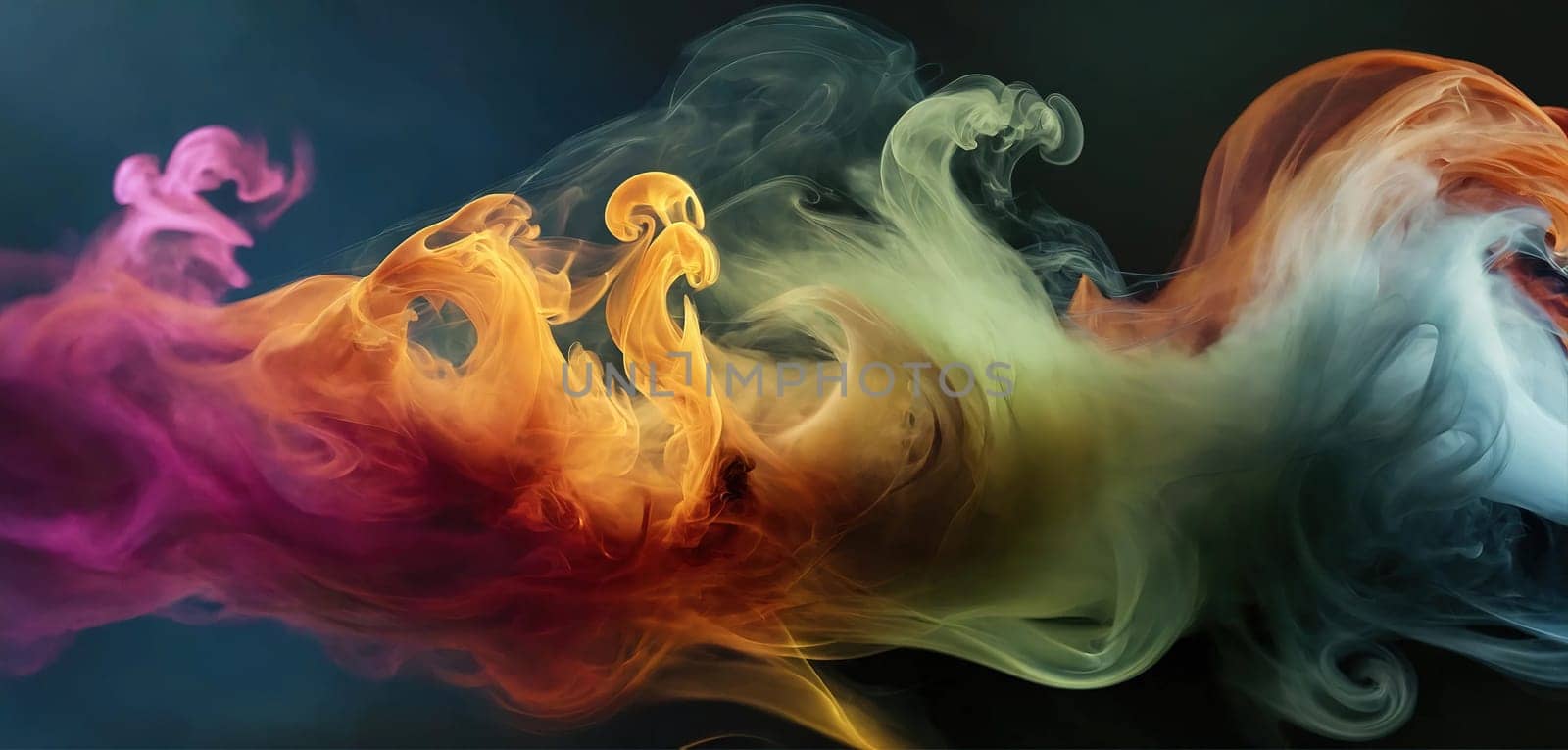 Multicolored abstract wallpaper. Smoke and waves. Generative AI. High quality photo