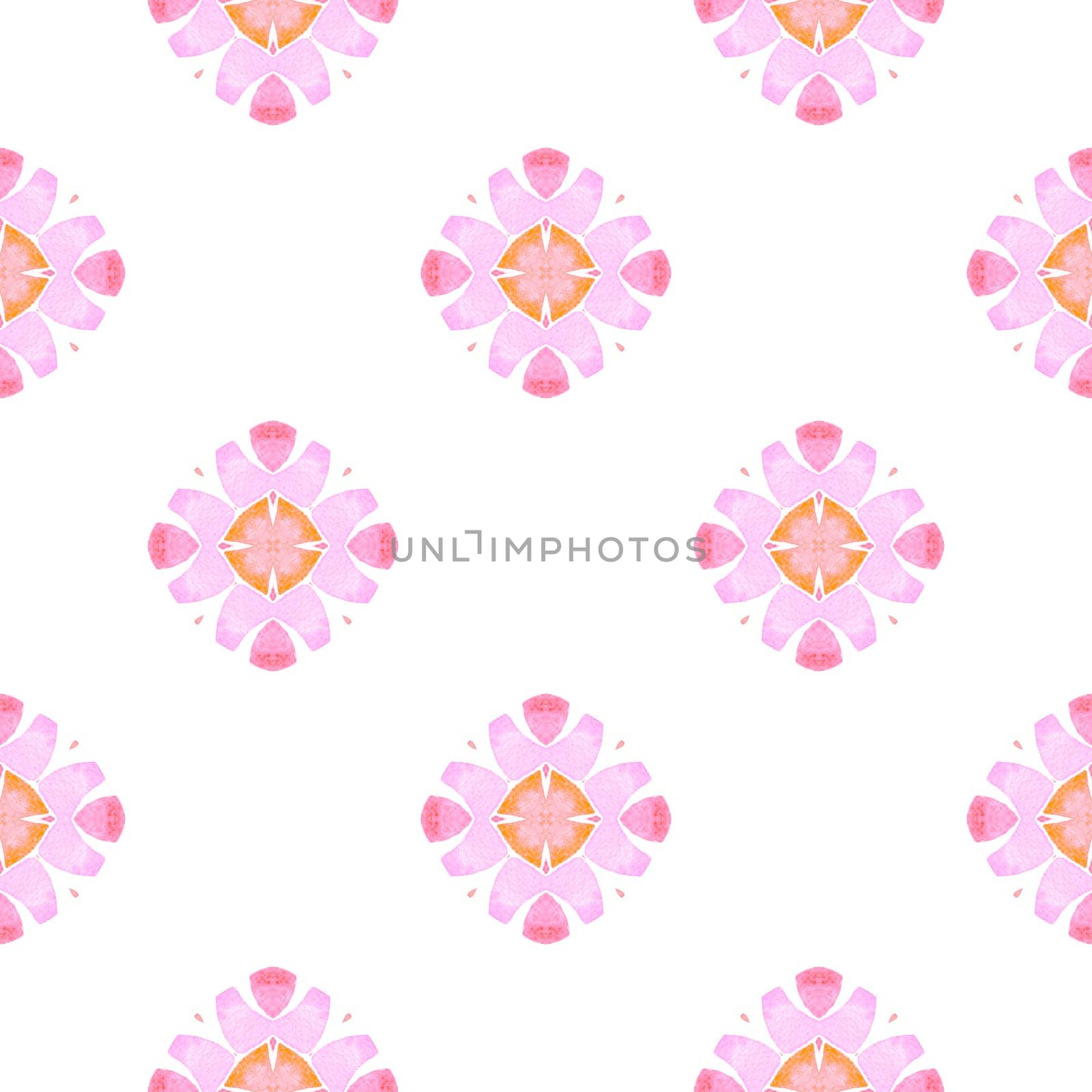 Watercolor summer ethnic border pattern. Orange attractive boho chic summer design. Ethnic hand painted pattern. Textile ready exquisite print, swimwear fabric, wallpaper, wrapping.