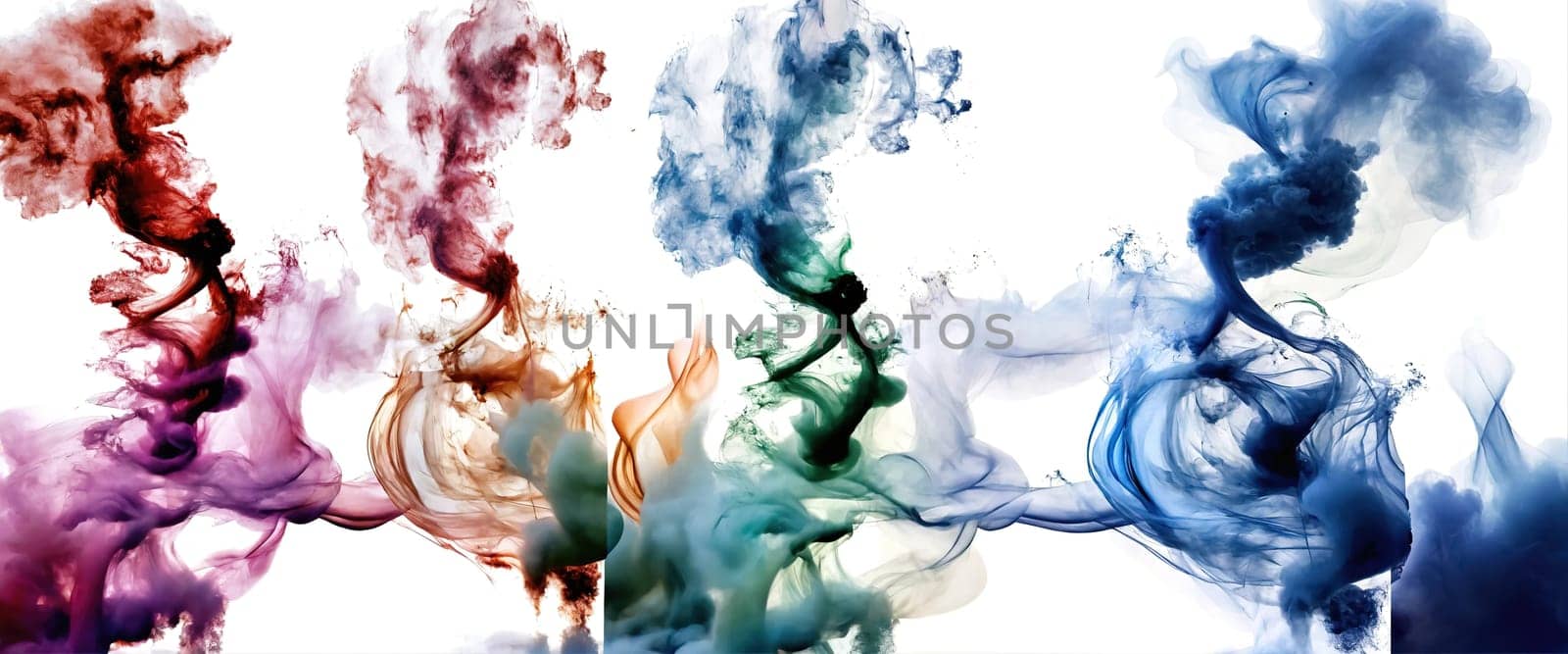 Multicolored abstract wallpaper on a white background. Smoke and waves. Generative AI by gordiza
