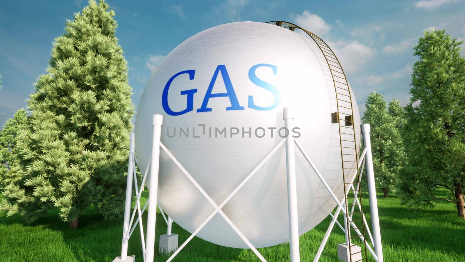 Oil gas tank ball on nature back 3d render by Zozulinskyi