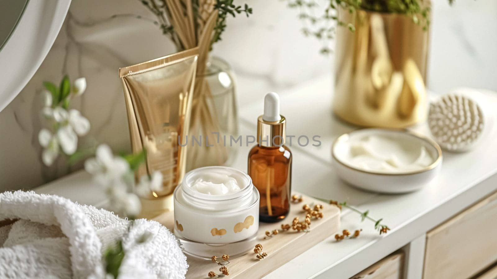 Skincare cosmetic product, spa and organic beauty cosmetics for bodycare, hair care, natural skin care routine