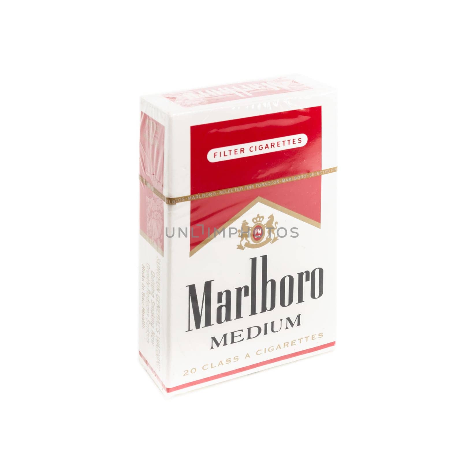 Pack of Marlboro Medium Cigarettes, made by Philip Morris. Marlboro is the largest selling brand of cigarettes in the world. Bergamo, ITALY - March 24, 2021.