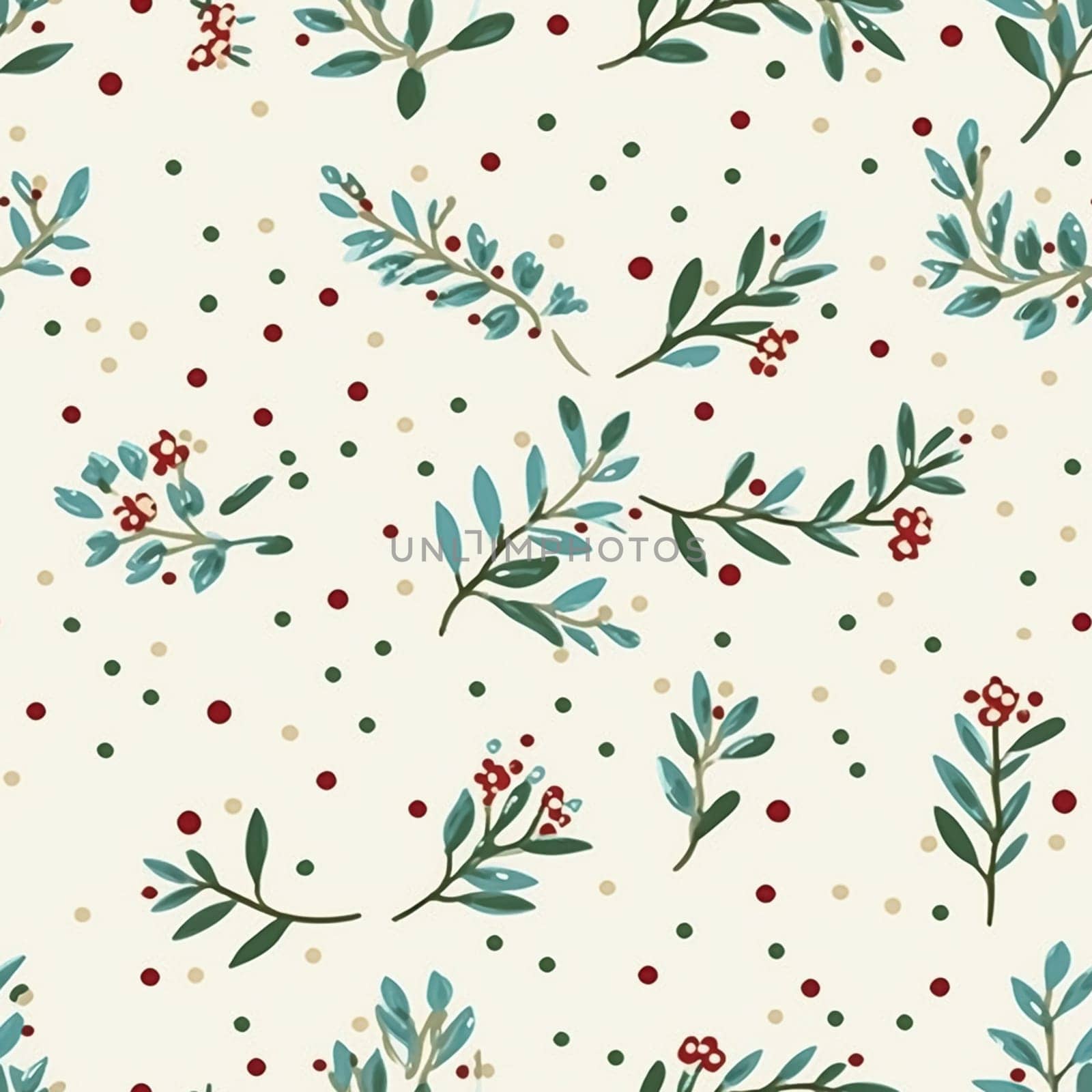 Seamless holiday pattern, tileable botanical English holly, winterberry Christmas branch country print for wallpaper, wrapping paper, scrapbook, fabric and product design art