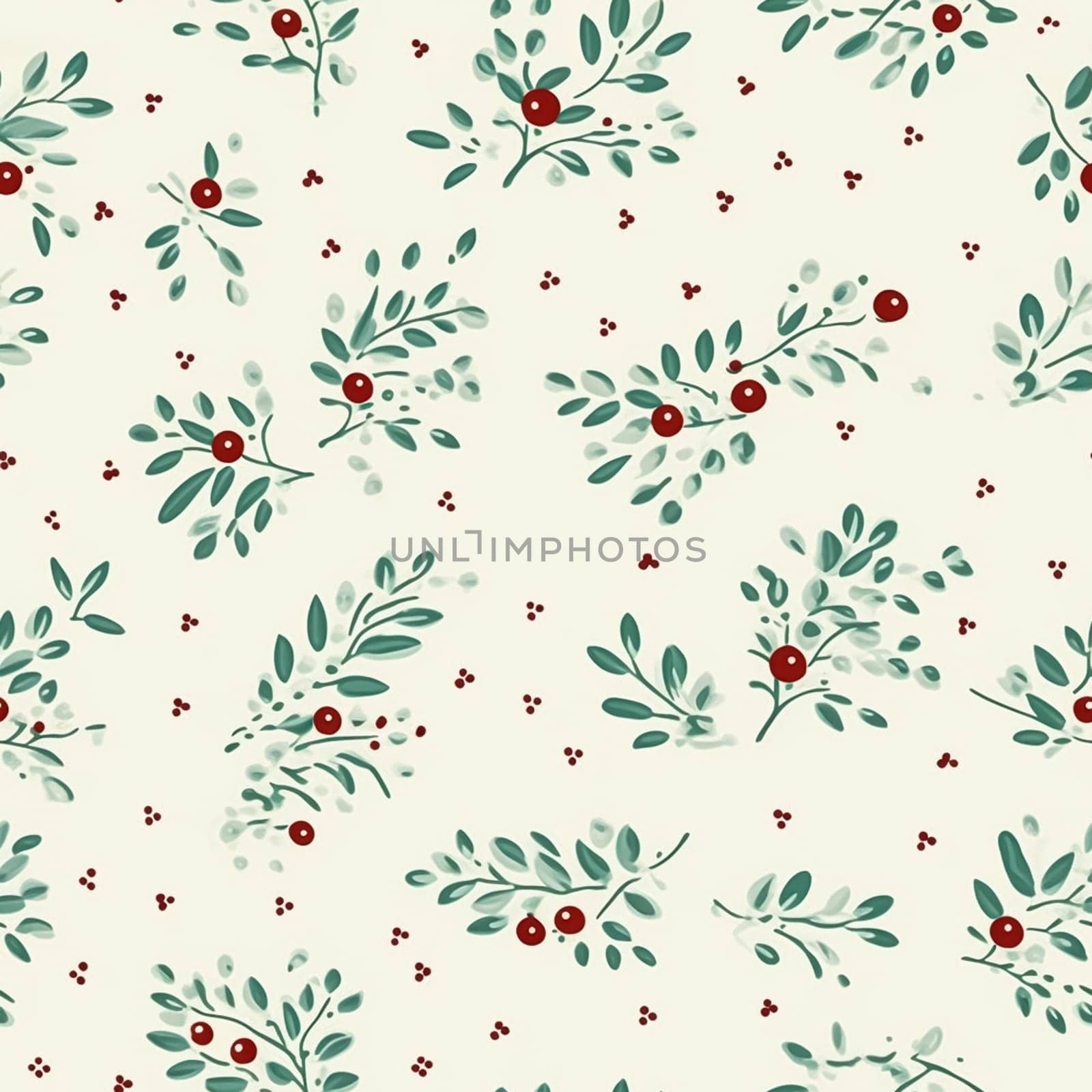 Seamless holiday pattern, tileable botanical English holly, winterberry Christmas branch country print for wallpaper, wrapping paper, scrapbook, fabric and product design art