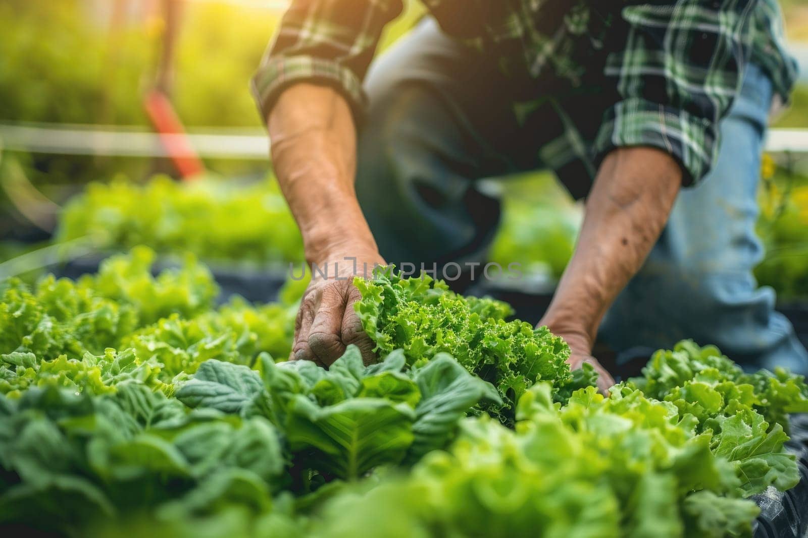 Farmer checking hydroponic soilless vegetable in nursery farm, Organic hydroponic vegetable concept.