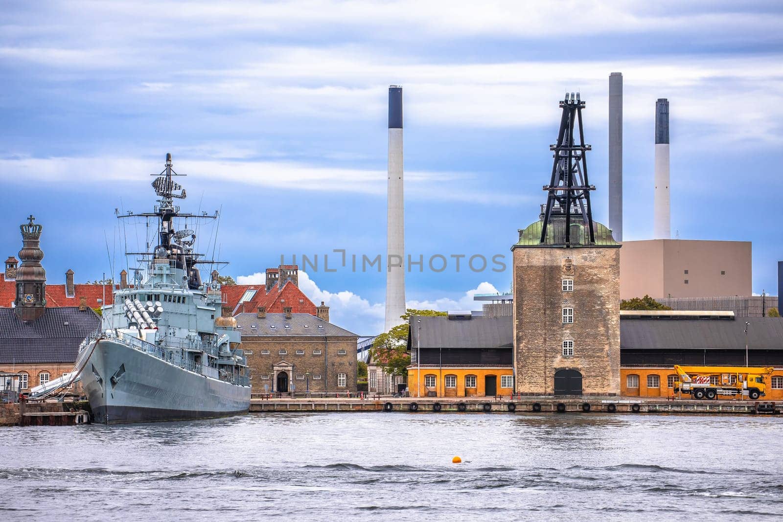 The Ships on Holmen and Copenhagen waterfront view, capital of Denmark