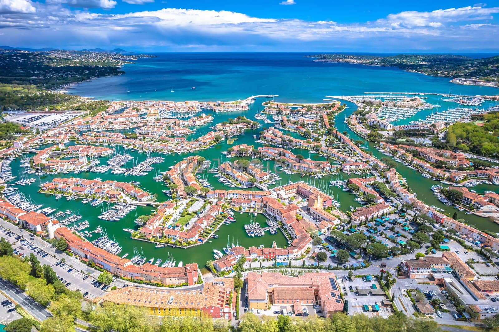 Scenic Port Grimaud yachting village marina aerial view by xbrchx