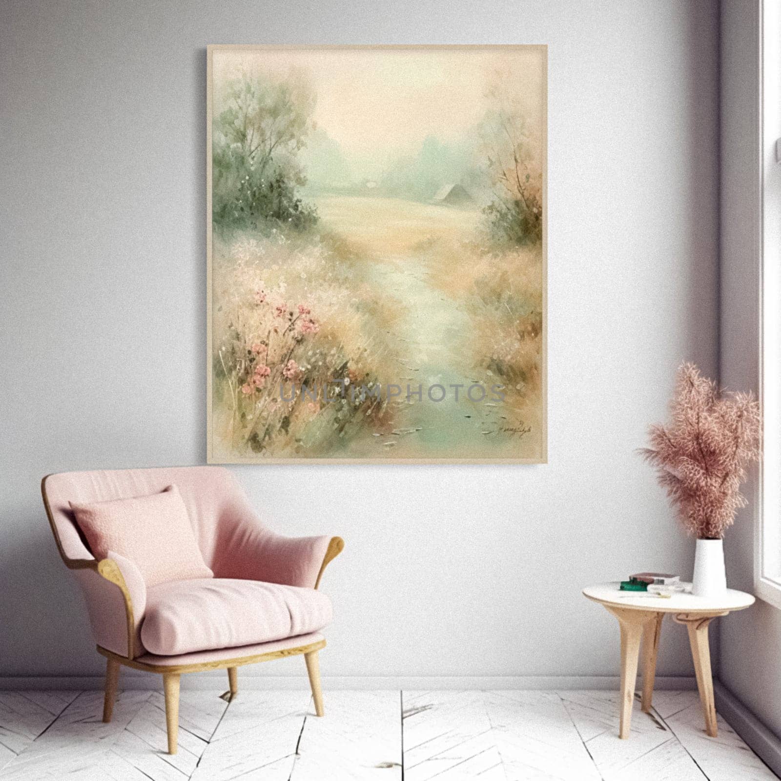 Artwork in a frame in the English countryside style, art and home decor idea