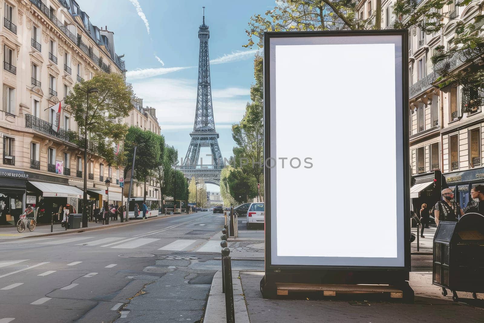 Empty Vertical space advertisement billboard for Olympic Games in Paris on summer, Mockup billboard by nijieimu