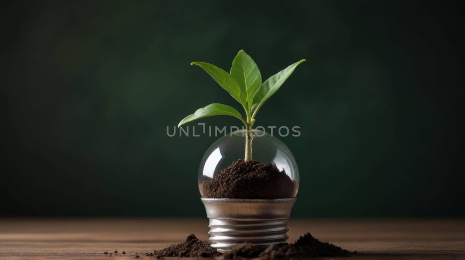 A small plant growing in a light bulb. Energy saving concept. Generative AI by Yurii73