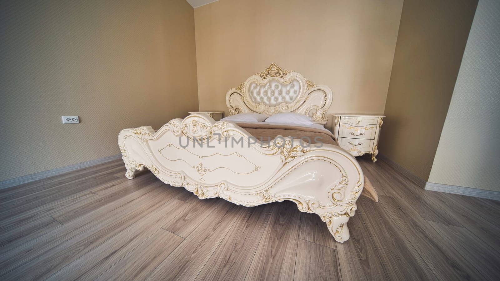 Decorative wooden bed with beautiful headboards