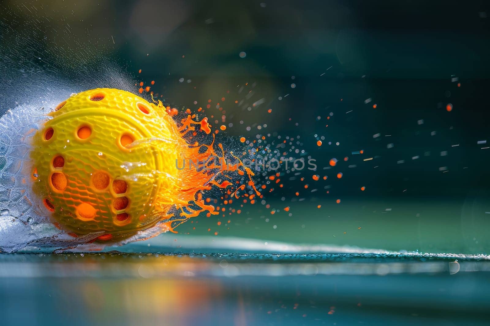 A yellow ball is in the air with a fire behind it by itchaznong