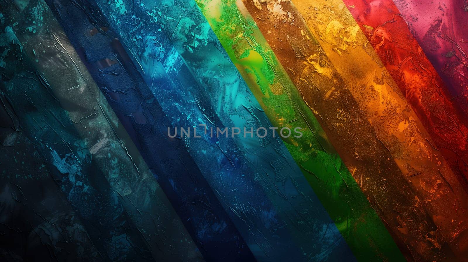 A detailed view of a curtain displaying all the colors of the rainbow, symbolizing the lgbt pride concept. The curtain is vibrant and eye-catching, showcasing a spectrum of colors in a close-up shot.