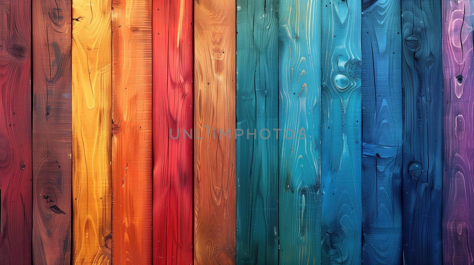 A wooden fence painted in the colors of the rainbow, symbolizing the LGBT pride movement. Each slat of the fence displays a vibrant hue representing diversity and inclusivity.