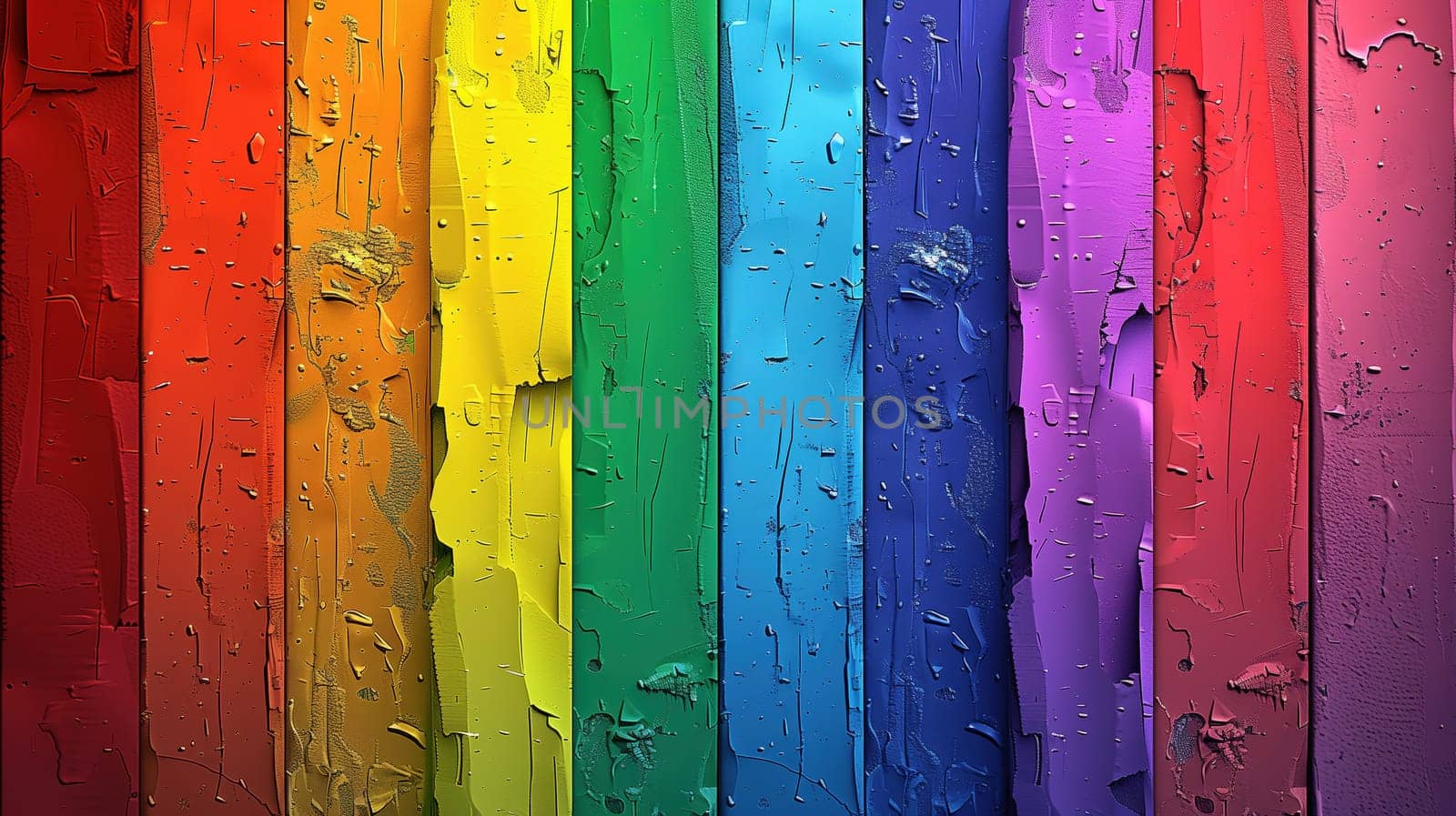 A textured background consisting of wooden planks painted in the vibrant hues of the rainbow, representing the diversity and inclusivity of the LGBT community. The distinct colors blend seamlessly to create a unified symbol of pride and solidarity.