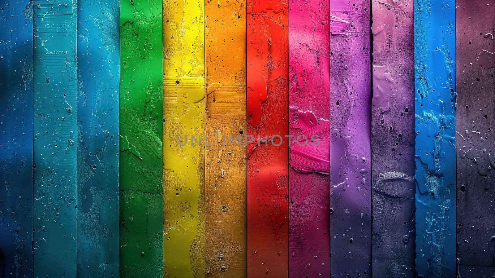 A rainbow-colored wallpaper adorned with delicate raindrops. The droplets cascade down the vibrant hues, creating a stunning visual display against the backdrop of the rainbow colors.