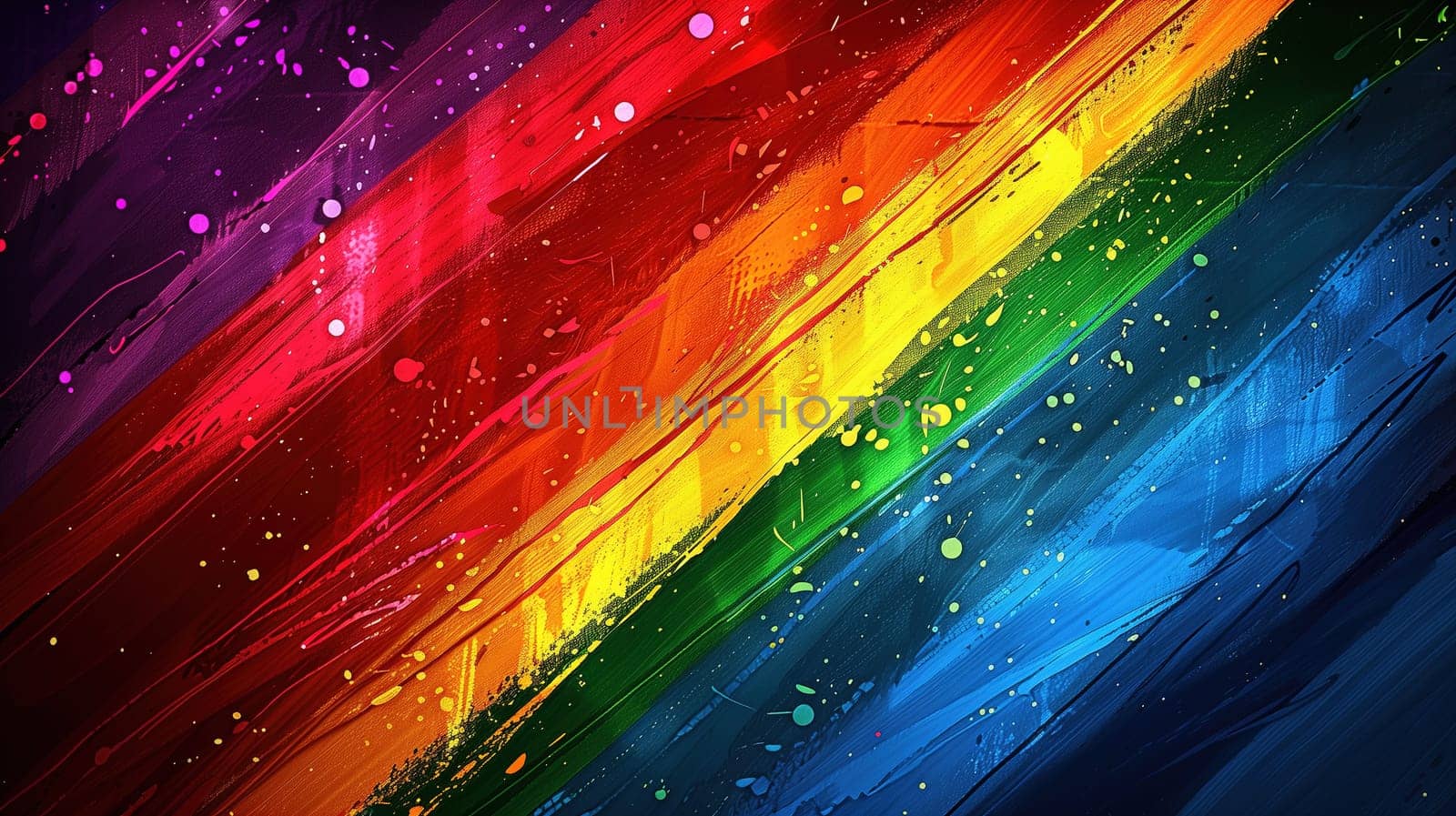 A vibrant rainbow colored wallpaper contrasts against a dark black background, creating a striking and bold visual impact. The colors seamlessly blend together, representing the lgbt pride concept.
