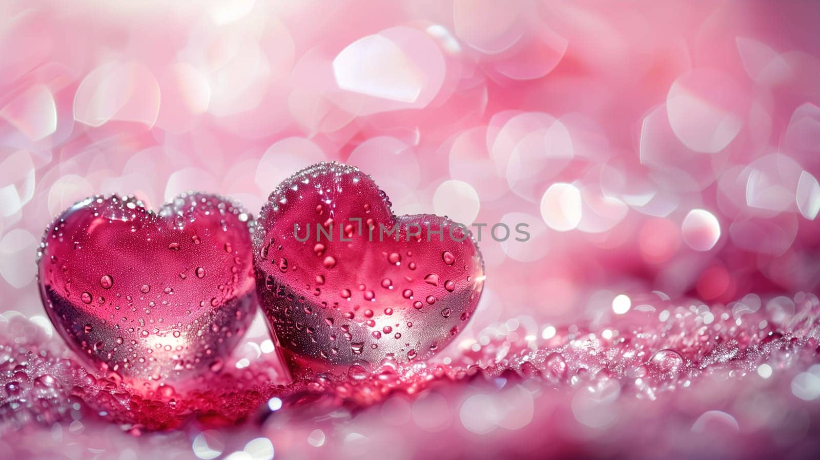 In honor of International Mothers Day, a stage is adorned with two sparkling red hearts covered in glistening water droplets, symbolizing love and appreciation. These vibrant decorations set the scene for a concert dedicated to mothers around the world, creating an atmosphere of affection and gratitude.