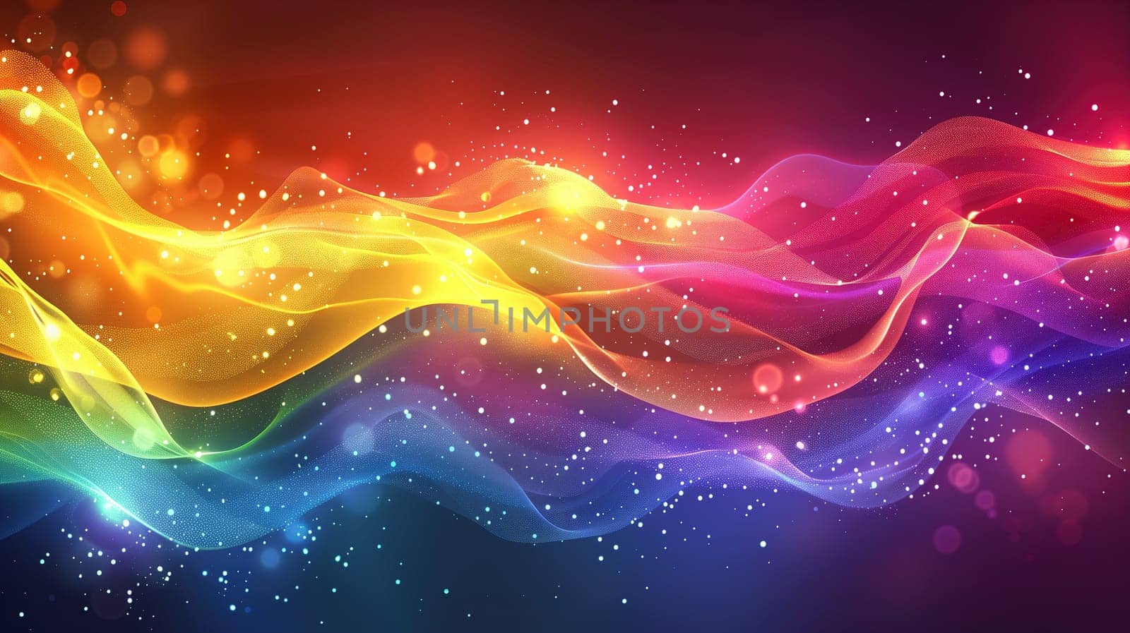 Abstract Rainbow Waves Symbolizing LGBT Pride on a Sparkling Background by TRMK