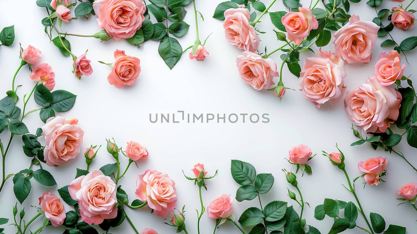 Cluster of Pink Roses on White Background by TRMK