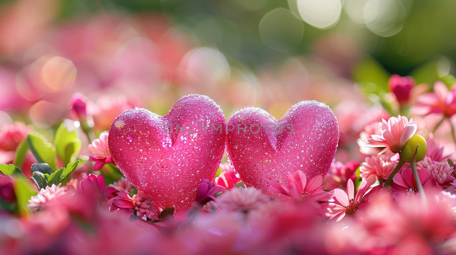 Two Pink Hearts Among Field of Flowers by TRMK