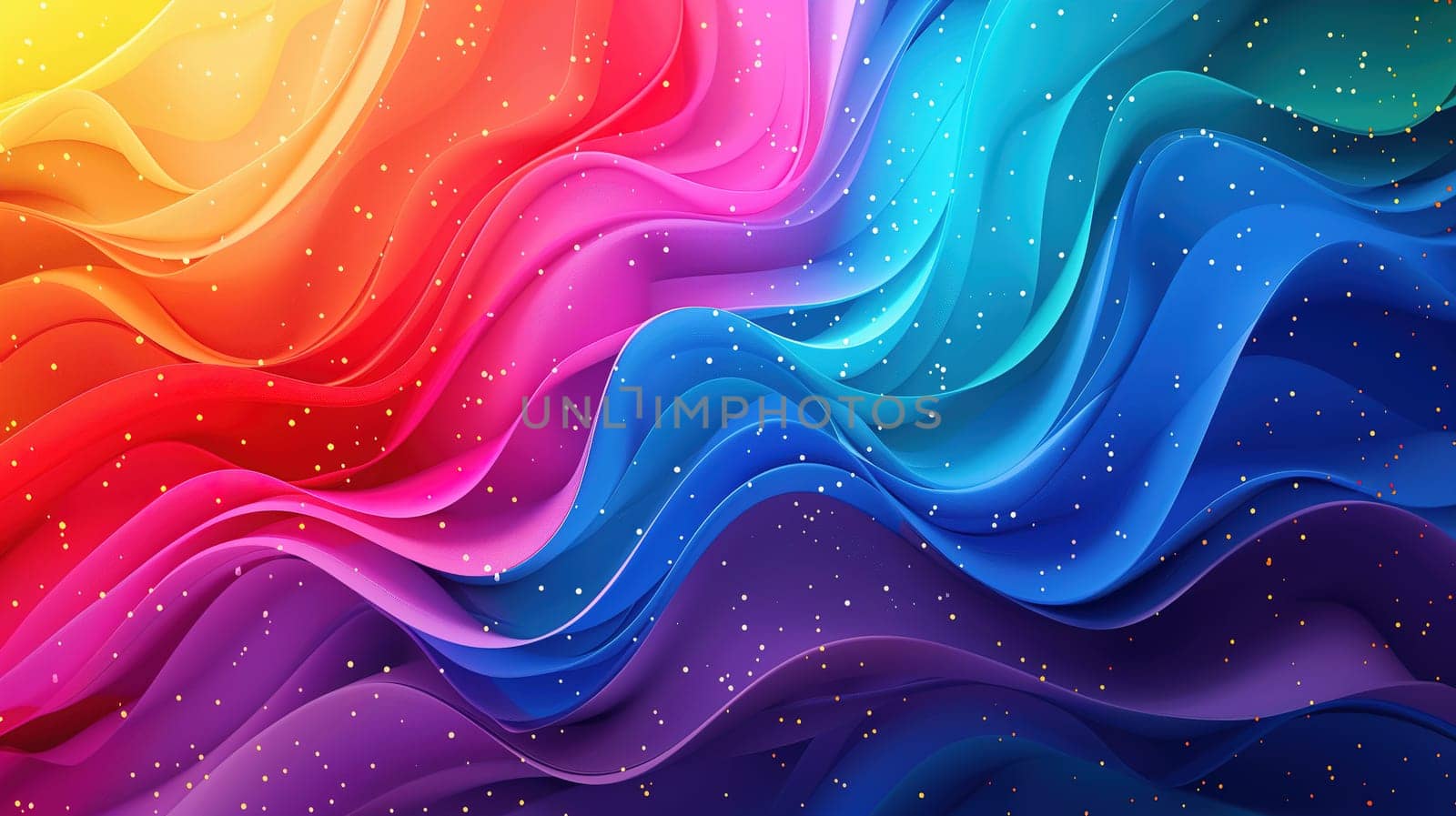 Multicolored waves and stars create an energetic and dynamic abstract background. The colors blend and swirl, evoking movement and excitement.