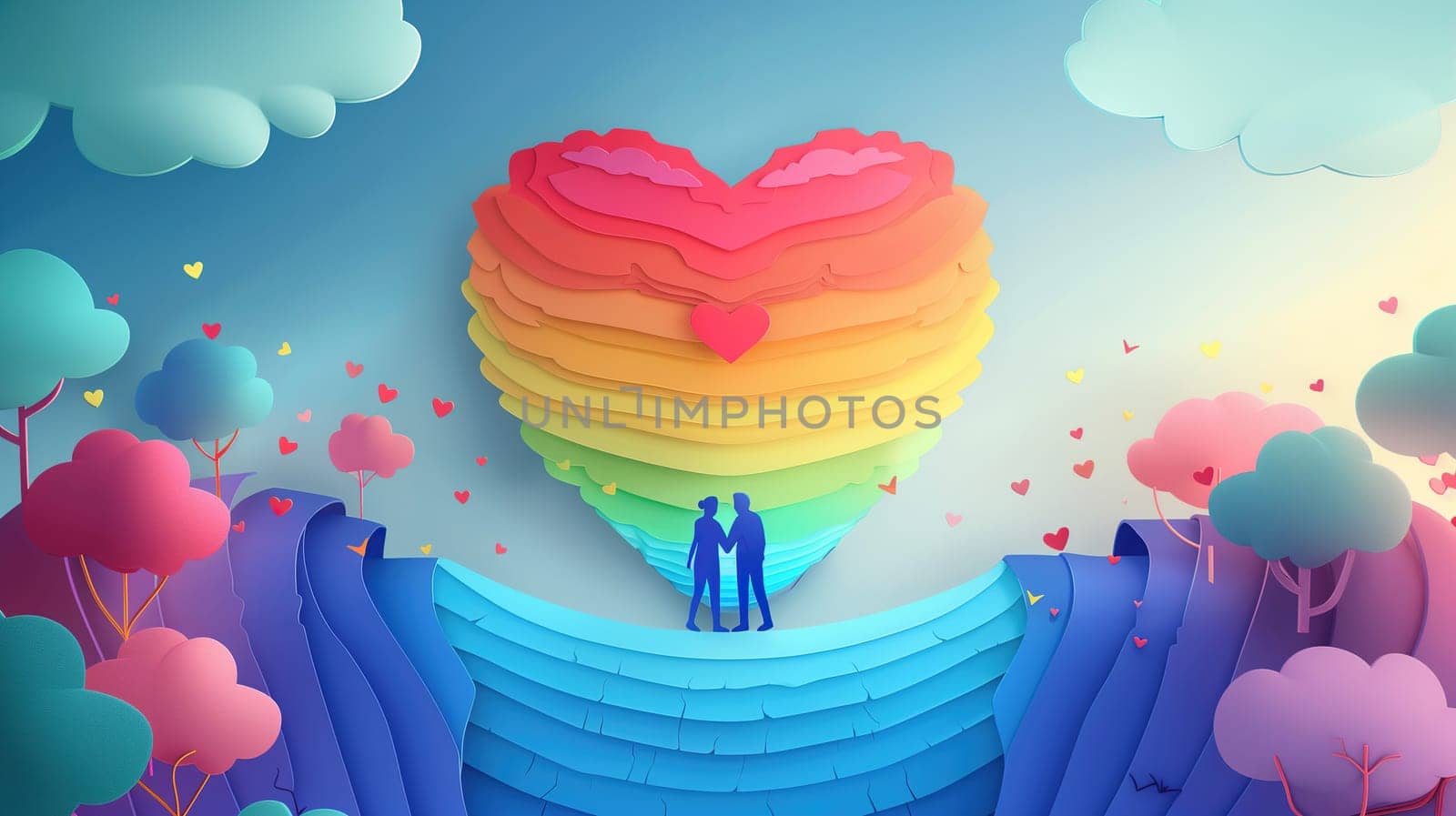 A man and a woman, representing an LGBT couple, stand together in front of a heart shaped balloon. The balloon symbolizes love and pride, making a powerful statement about acceptance and equality.